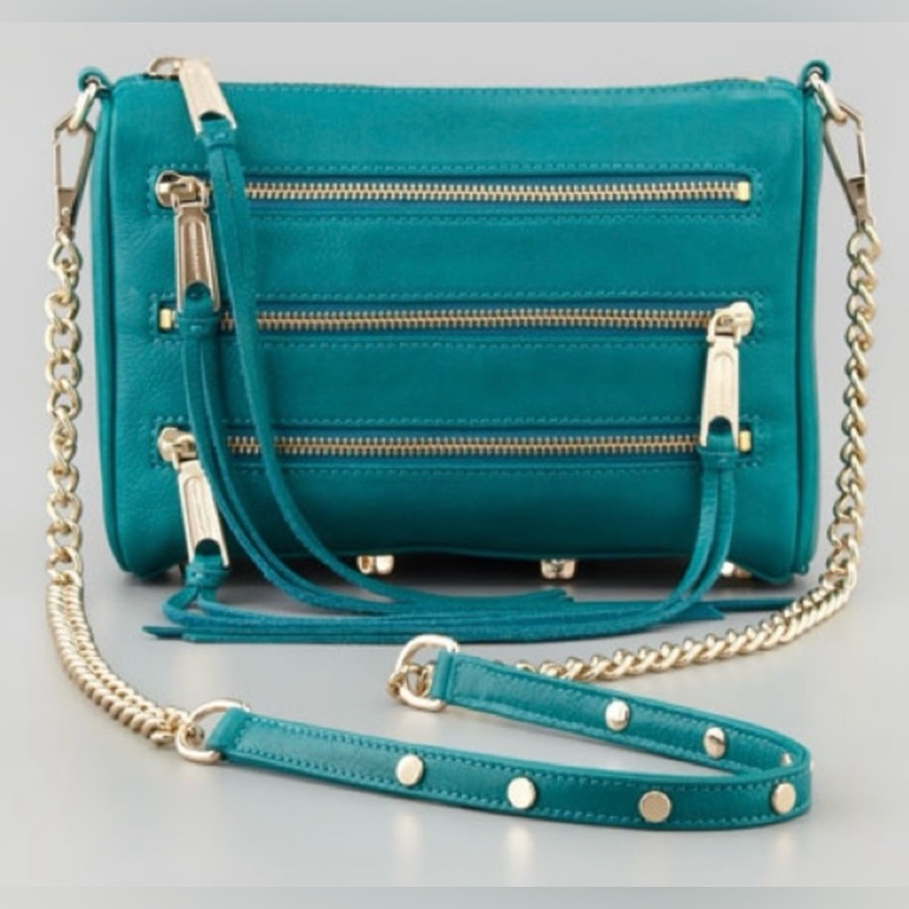 Rebecca Minkoff Mini Mac Crossbody Purse in Teal Leather w/ Silver Hardware